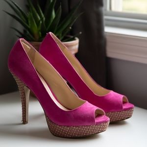 BEAUTIFUL Enzo Angiolini Pink Suede & Raffia Pump Heels 7 M